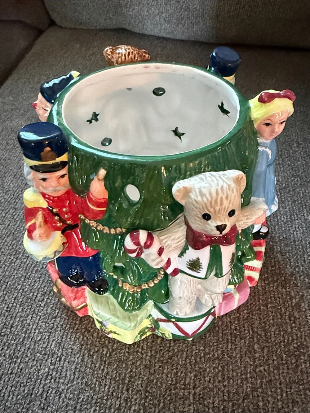 Spode Multicolored Ceramic Holiday Tree Planter with Elves